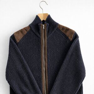 Mens Navy Wool / Cashmere full zip cardigan - size M